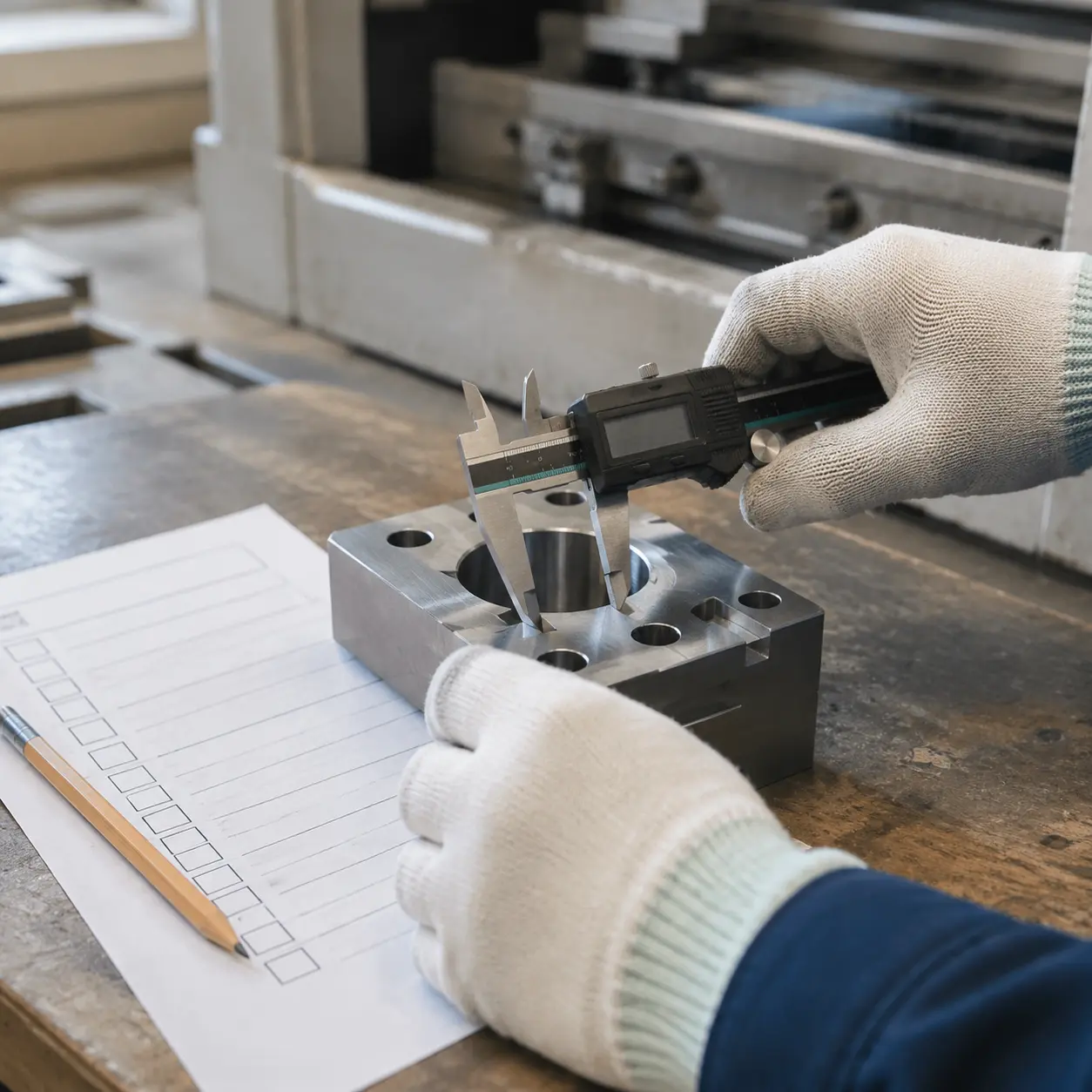 Illustrative close-up of a component being measured during inspection