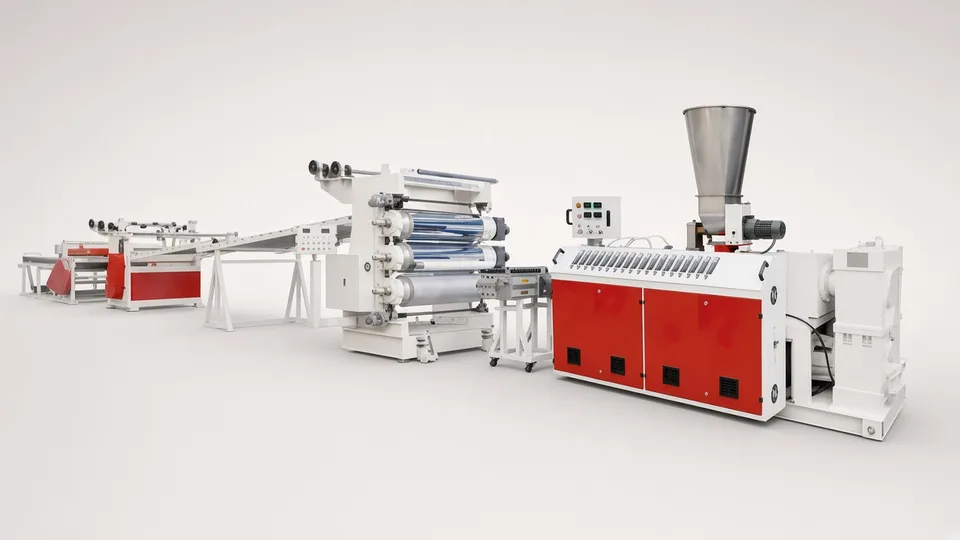 Plastic profile extrusion line
